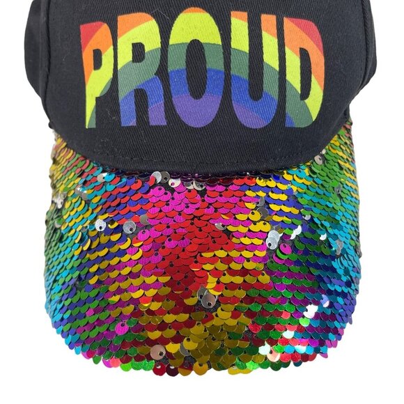 Collection Eighteen Proud Hat Sequin Gay Pride Black Baseball Cap One Size - Picture 4 of 5